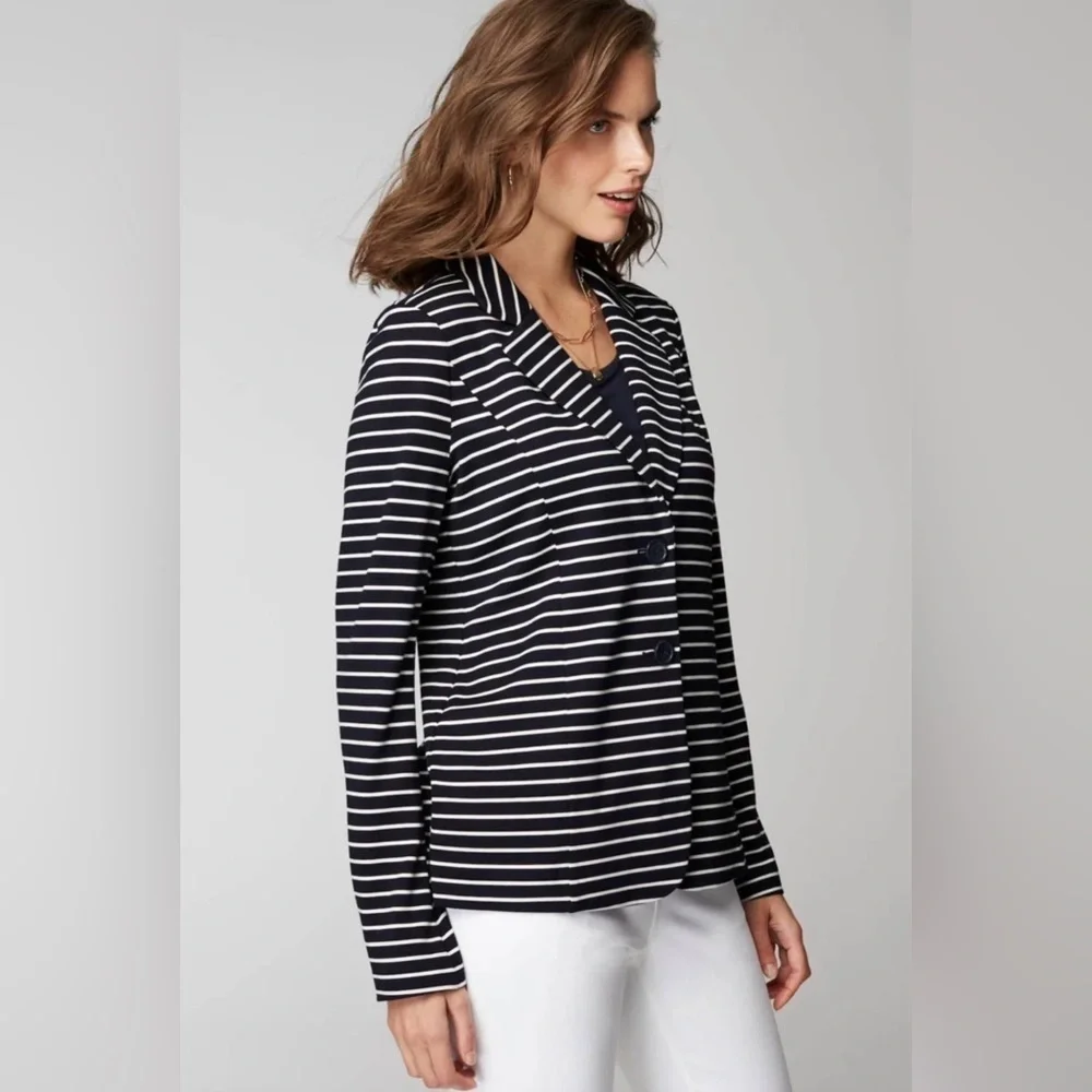 J. JILL Wearever Preppy Business Casual Stretchy Unstructured Striped Blazer 2X